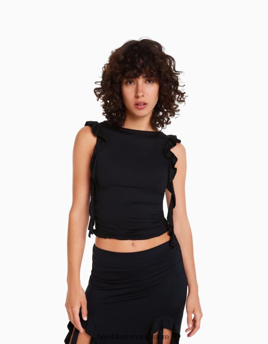 Bershka femei set tricou și fustă cu volane negru Z86D1835 îmbrăcăminte