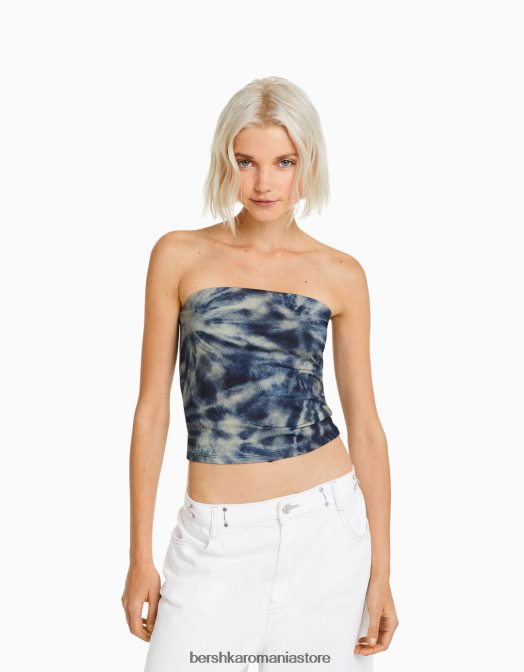 Bershka femei top bandeau cu efect tie dye albastru Z86D2026 îmbrăcăminte