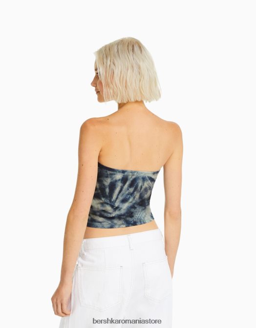 Bershka femei top bandeau cu efect tie dye albastru Z86D2026 îmbrăcăminte