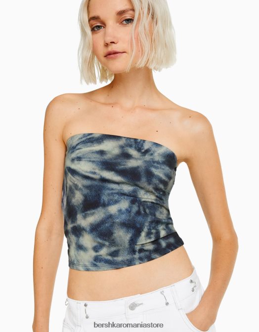 Bershka femei top bandeau cu efect tie dye albastru Z86D2026 îmbrăcăminte