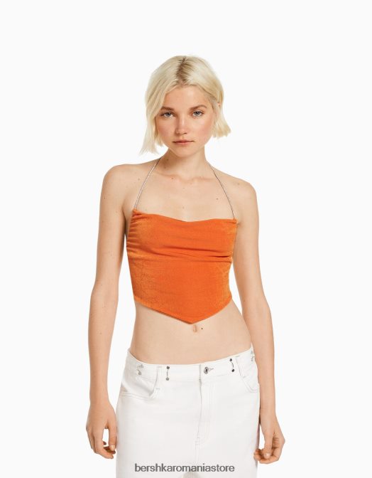 Bershka femei top eșarfă prinsă cu strasuri coral Z86D2033 îmbrăcăminte