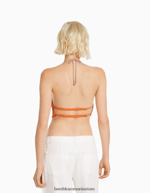 Bershka femei top eșarfă prinsă cu strasuri coral Z86D2033 îmbrăcăminte