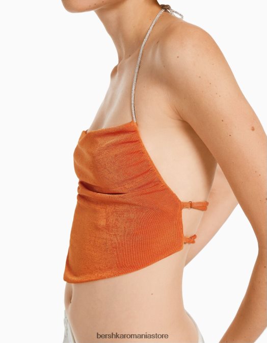 Bershka femei top eșarfă prinsă cu strasuri coral Z86D2033 îmbrăcăminte