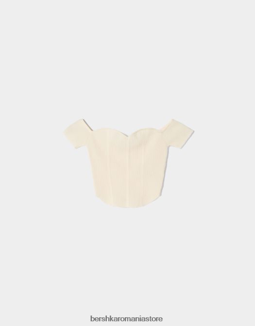 Bershka femei corset din tricot fără umeri cu mânecă scurtă bej Z86D970 îmbrăcăminte