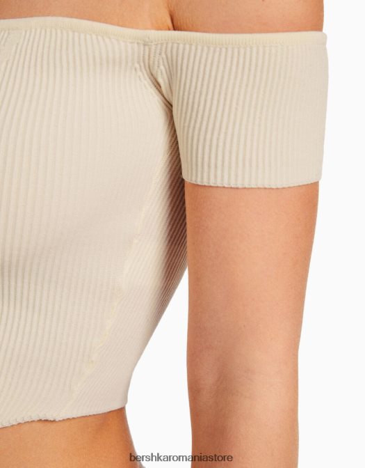 Bershka femei corset din tricot fără umeri cu mânecă scurtă bej Z86D970 îmbrăcăminte