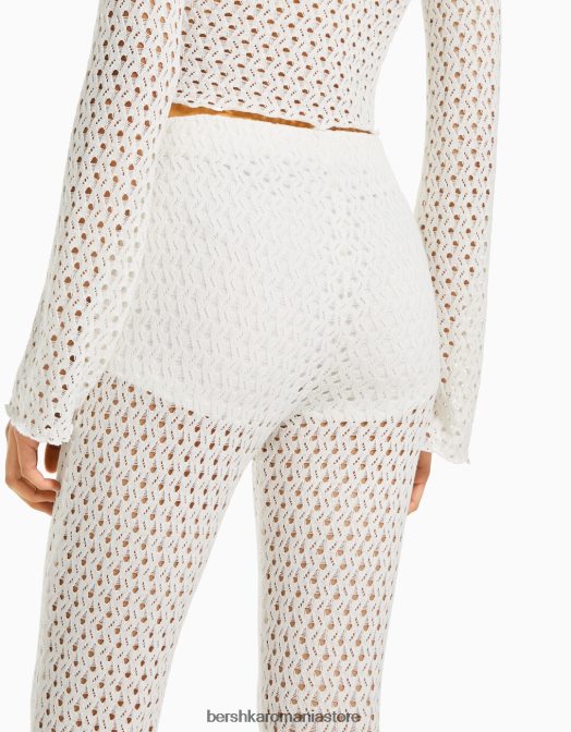 Bershka femei pantaloni croșetat evazați alb Z86D973 îmbrăcăminte