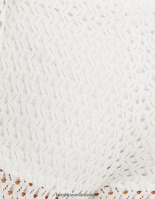 Bershka femei pantaloni croșetat evazați alb Z86D973 îmbrăcăminte