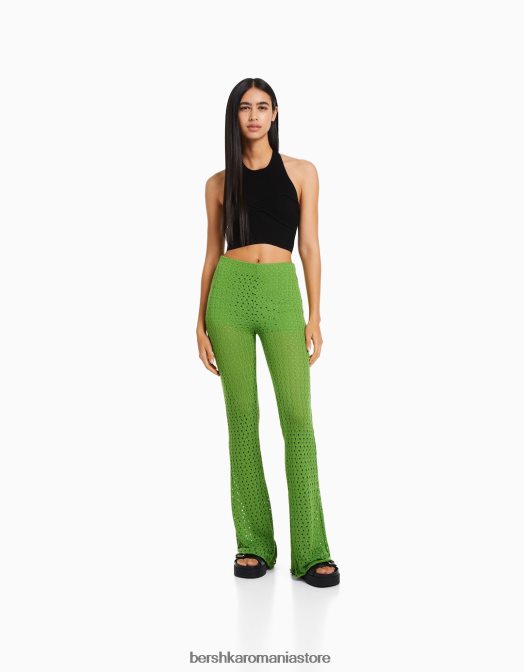 Bershka femei pantaloni croșetat evazați verde Z86D966 îmbrăcăminte