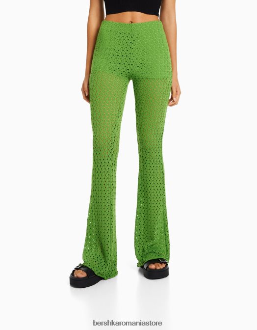 Bershka femei pantaloni croșetat evazați verde Z86D966 îmbrăcăminte