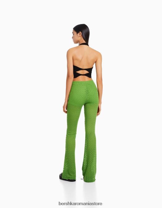 Bershka femei pantaloni croșetat evazați verde Z86D966 îmbrăcăminte