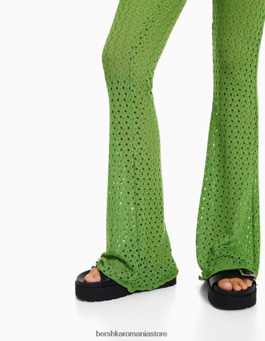 Bershka femei pantaloni croșetat evazați verde Z86D966 îmbrăcăminte
