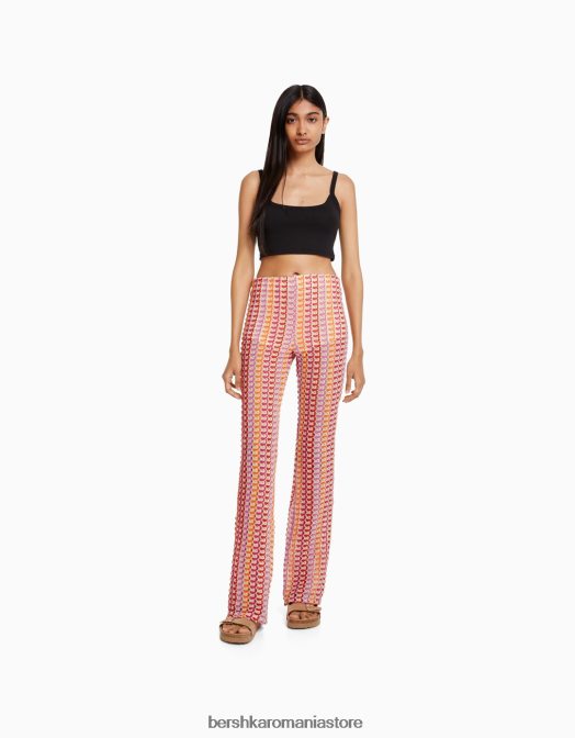 Bershka femei pantaloni evazați din tricot coral Z86D957 îmbrăcăminte