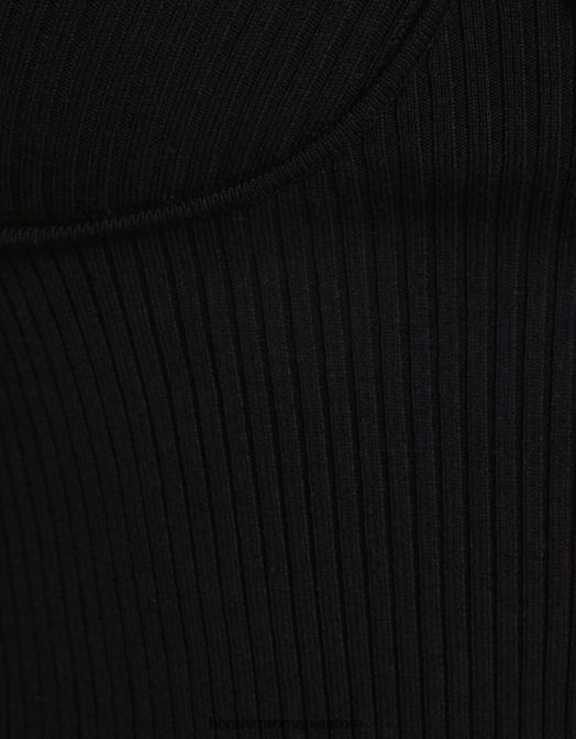 Bershka femei top din tricot cu nervuri stil corset negru Z86D1017 îmbrăcăminte