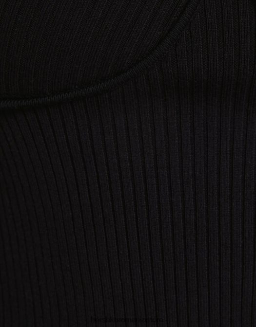 Bershka femei top din tricot cu nervuri stil corset negru Z86D1018 îmbrăcăminte