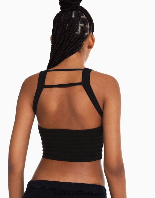 Bershka femei top din tricot transparent negru Z86D964 îmbrăcăminte