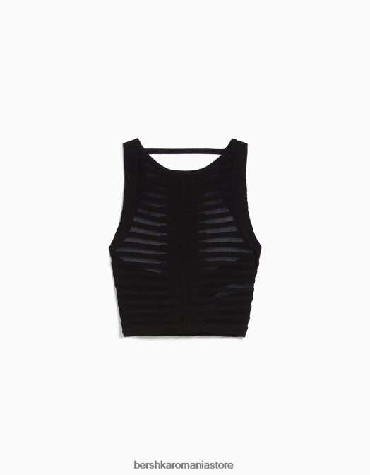 Bershka femei top din tricot transparent negru Z86D964 îmbrăcăminte