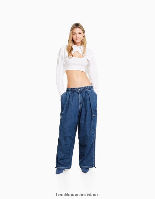 Bershka femei blugi cargo voluminosi albastru deschis Z86D1538 îmbrăcăminte