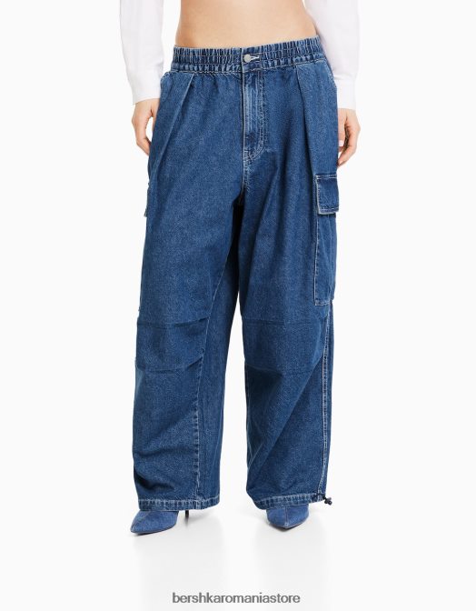 Bershka femei blugi cargo voluminosi albastru deschis Z86D1538 îmbrăcăminte