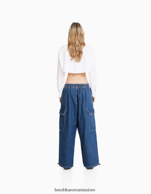 Bershka femei blugi cargo voluminosi albastru deschis Z86D1538 îmbrăcăminte