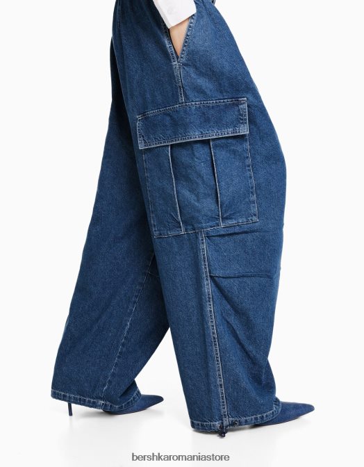 Bershka femei blugi cargo voluminosi albastru deschis Z86D1538 îmbrăcăminte