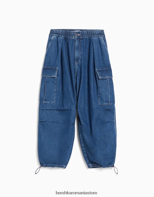 Bershka femei blugi cargo voluminosi albastru deschis Z86D1538 îmbrăcăminte