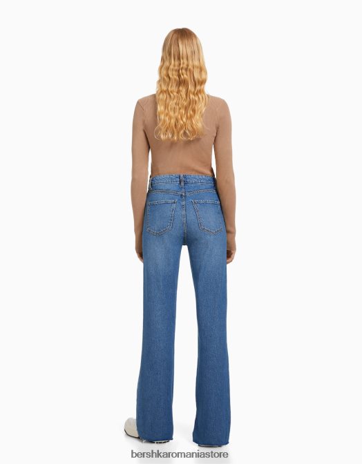 Bershka femei blugi confort cu aerisire laterală albastru Z86D1569 îmbrăcăminte