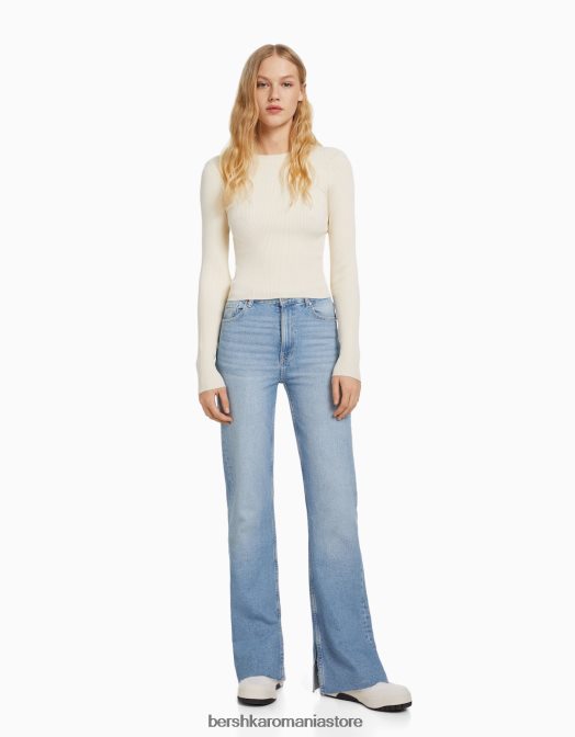 Bershka femei blugi confort cu aerisire laterală albastru deschis Z86D1568 îmbrăcăminte