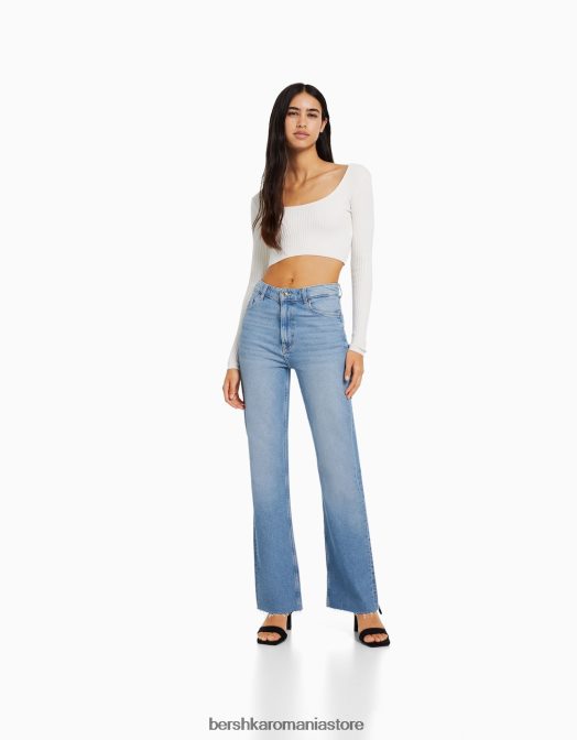 Bershka femei blugi confort cu aerisire laterală albastru deschis Z86D1991 îmbrăcăminte