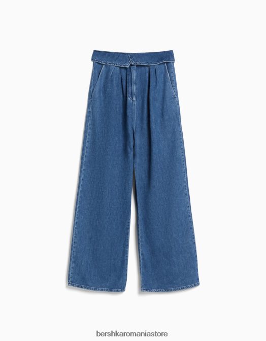 Bershka femei blugi croiți cu detaliu în talie albastru deschis Z86D1539 îmbrăcăminte