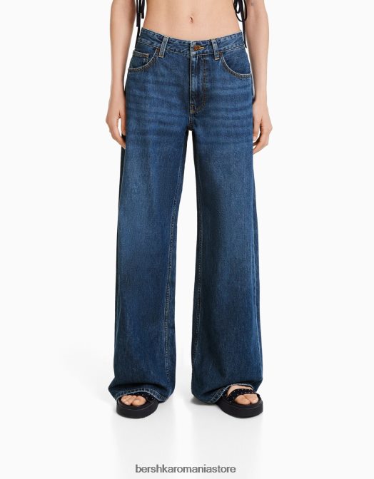 Bershka femei blugi cu picioare largi albastru Z86D1487 îmbrăcăminte