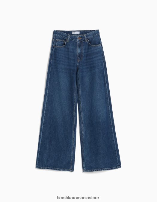 Bershka femei blugi cu picioare largi albastru Z86D1487 îmbrăcăminte