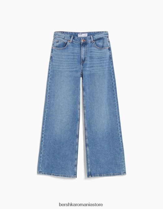 Bershka femei blugi cu picioare largi albastru deschis Z86D1504 îmbrăcăminte
