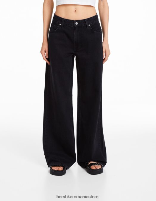 Bershka femei blugi cu picioare largi negru Z86D1486 îmbrăcăminte