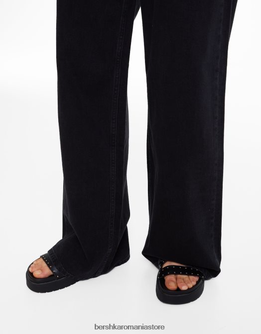 Bershka femei blugi cu picioare largi negru Z86D1486 îmbrăcăminte