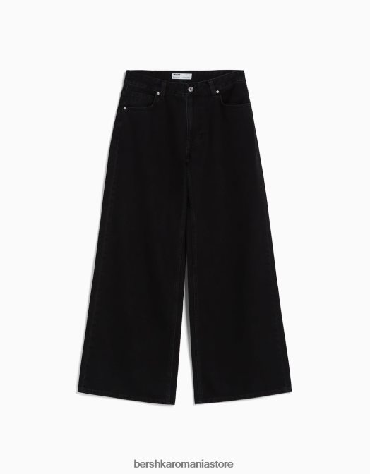 Bershka femei blugi cu picioare largi negru Z86D1486 îmbrăcăminte