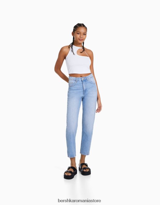 Bershka femei blugi de mama albastru deschis Z86D1529 îmbrăcăminte