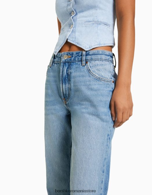 Bershka femei blugi drepte albastru deschis Z86D1496 îmbrăcăminte