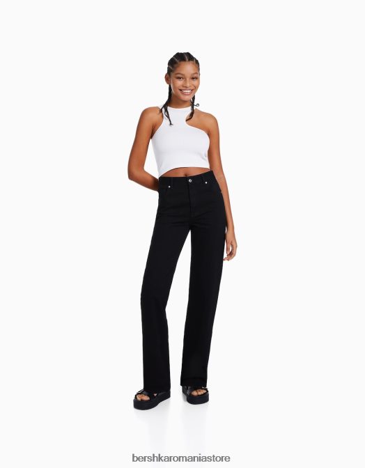 Bershka femei blugi drepte negru Z86D1524 îmbrăcăminte