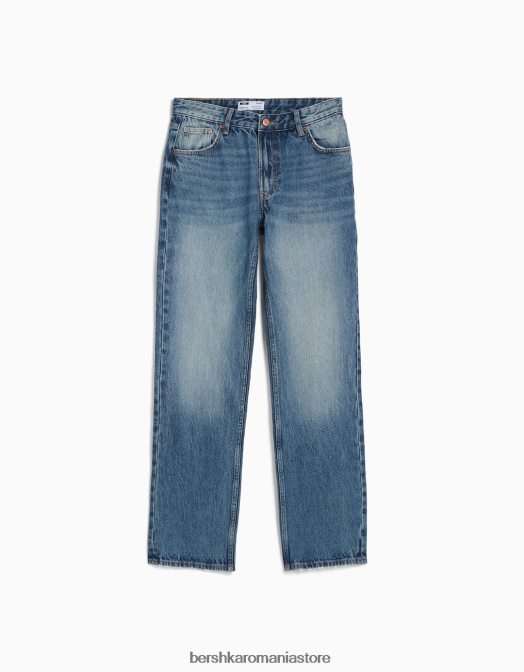 Bershka femei blugi drepte spălat albastru Z86D1495 îmbrăcăminte