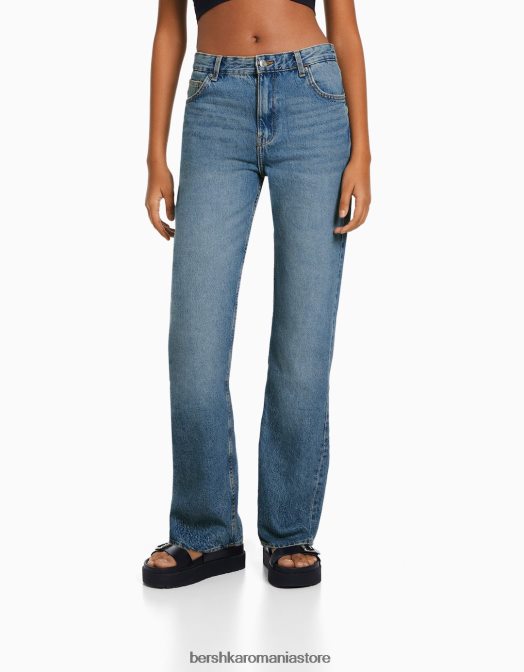 Bershka femei blugi drepte spălat albastru Z86D1523 îmbrăcăminte