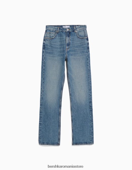Bershka femei blugi drepte spălat albastru Z86D1523 îmbrăcăminte