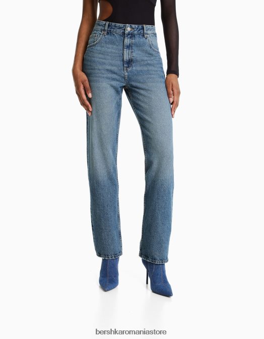 Bershka femei blugi drepte spălat albastru Z86D1982 îmbrăcăminte