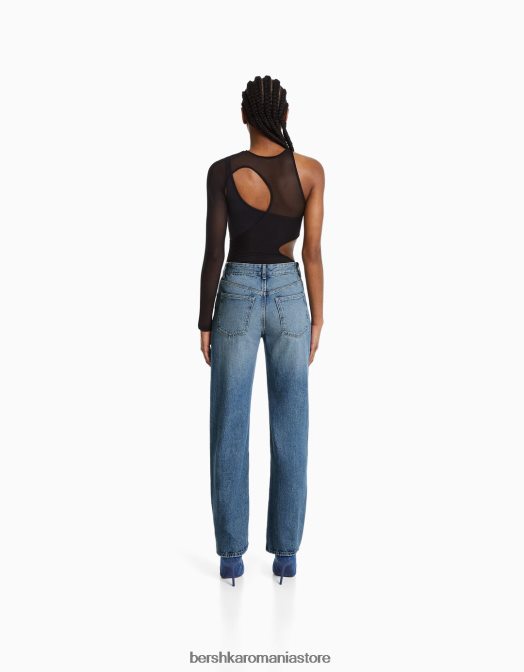 Bershka femei blugi drepte spălat albastru Z86D1982 îmbrăcăminte