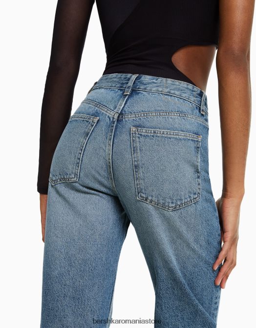 Bershka femei blugi drepte spălat albastru Z86D1982 îmbrăcăminte