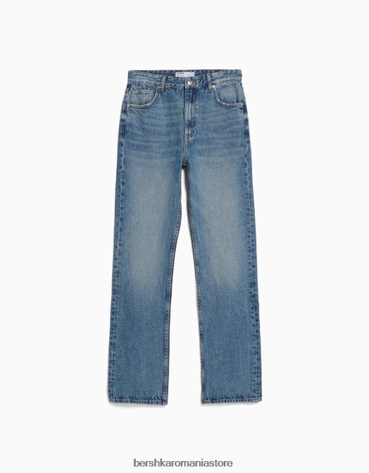 Bershka femei blugi drepte spălat albastru Z86D1982 îmbrăcăminte