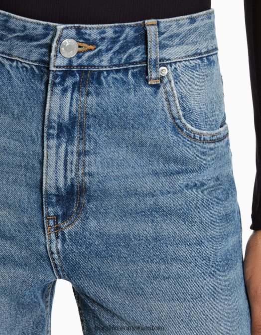 Bershka femei blugi drepte spălat albastru Z86D1982 îmbrăcăminte