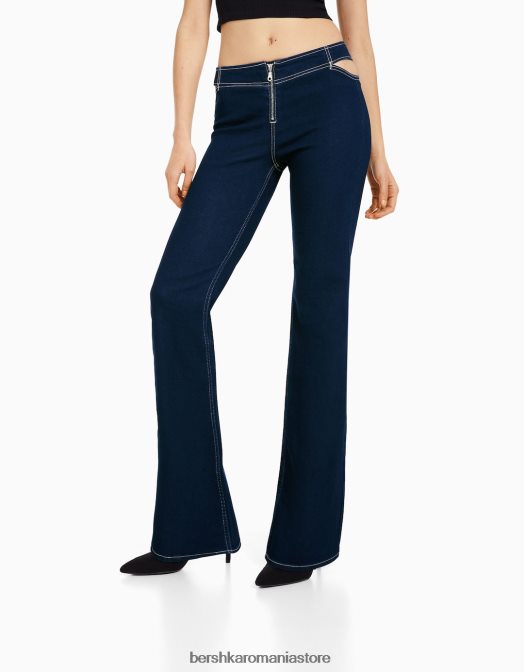 Bershka femei blugi evazați cu fermoar și detaliu decupat marina Z86D1578 îmbrăcăminte