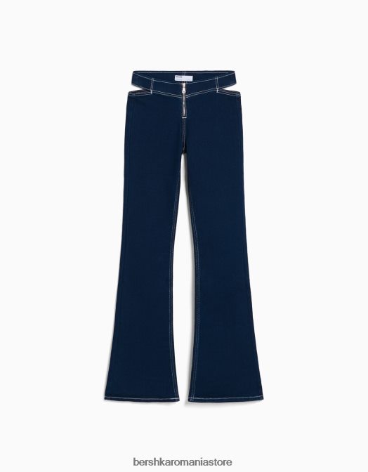 Bershka femei blugi evazați cu fermoar și detaliu decupat marina Z86D1578 îmbrăcăminte