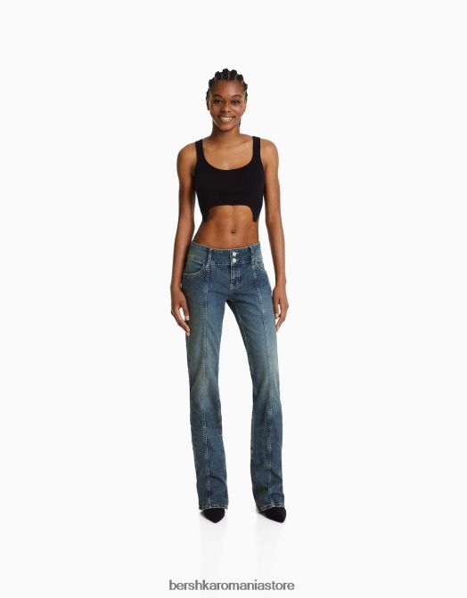 Bershka femei blugi evazați decolorați cu talie joasă albastru deschis Z86D1585 îmbrăcăminte