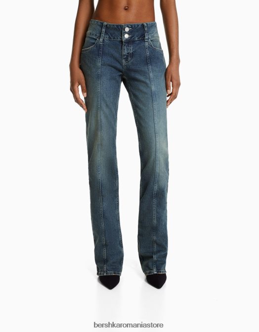 Bershka femei blugi evazați decolorați cu talie joasă albastru deschis Z86D1585 îmbrăcăminte